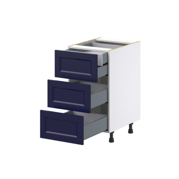 Camellia Painted Midnight Blue Recessed Assembled Base Cabinet with Three 10 in. Drawers and 1 Inner Drawer (18 in. W x 34.5 in. H x 24 in. D)