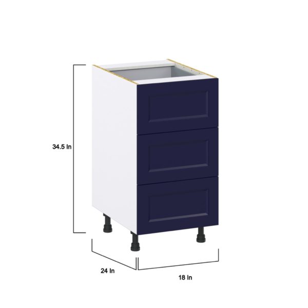 Camellia Painted Midnight Blue Recessed Assembled Base Cabinet with Three 10 in. Drawers and 1 Inner Drawer (18 in. W x 34.5 in. H x 24 in. D)