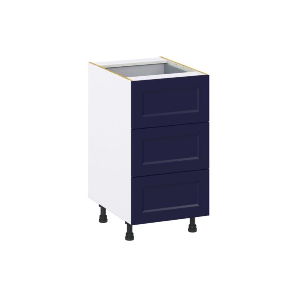 Camellia Painted Midnight Blue Recessed Assembled Base Cabinet with Three 10 in. Drawers and 1 Inner Drawer (18 in. W x 34.5 in. H x 24 in. D)