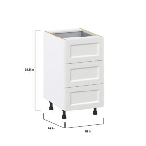 Magnolia Painted Bright White Recessed Assembled Base Cabinet with Three 10 in. Drawers and 1 Inner Drawer (18 in. W x 34.5 in. H x 24 in. D)