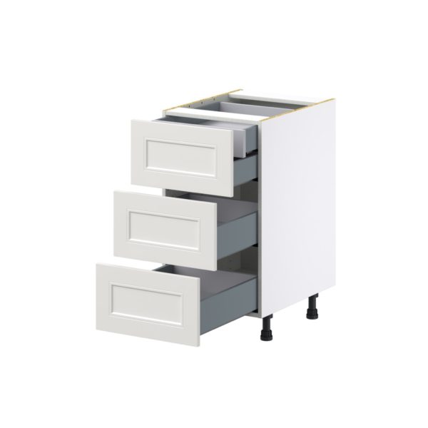 Wisteria Painted Light Gray Recessed Assembled Base Cabinet with Three 10 in. Drawers and 1 Inner Drawer (18 in. W x 34.5 in. H x 24 in. D)