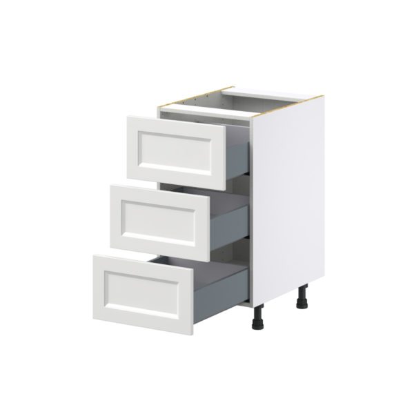 Magnolia Painted Bright White Recessed Assembled Base Cabinet with Three 10 in. Drawers (18 in. W x 34.5 in. H x 24 in. D)