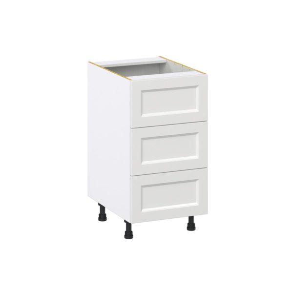 Magnolia Painted Bright White Recessed Assembled Base Cabinet with Three 10 in. Drawers (18 in. W x 34.5 in. H x 24 in. D)