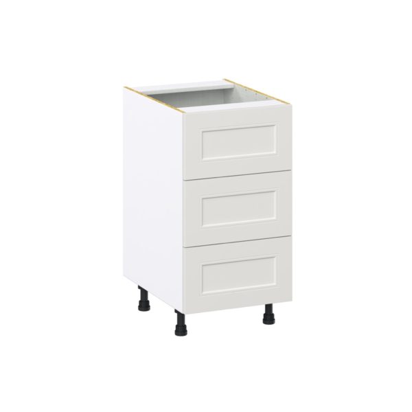 Wisteria Painted Light Gray Recessed Assembled Base Cabinet with Three 10 in. Drawers (18 in. W x 34.5 in. H x 24 in. D)