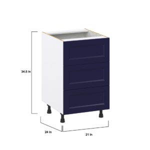 Camellia Painted Midnight Blue Recessed Assembled Base Cabinet with Three 10 in. Drawers (21 in. W X 34.5 in. H X 24 in. D)