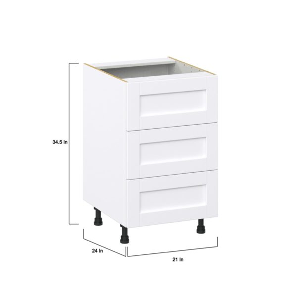 Dahlia Bright White  Shaker Assembled Base Cabinet with Three 10 in. Drawers (21 in. W X 34.5 in. H X 24 in. D)