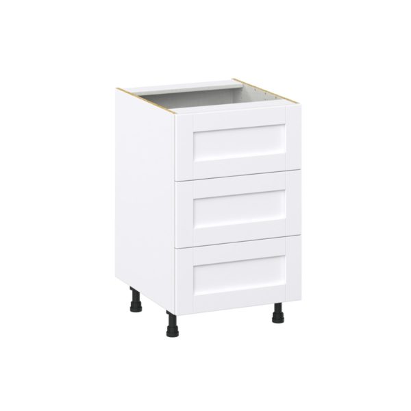 Dahlia Bright White  Shaker Assembled Base Cabinet with Three 10 in. Drawers (21 in. W X 34.5 in. H X 24 in. D)