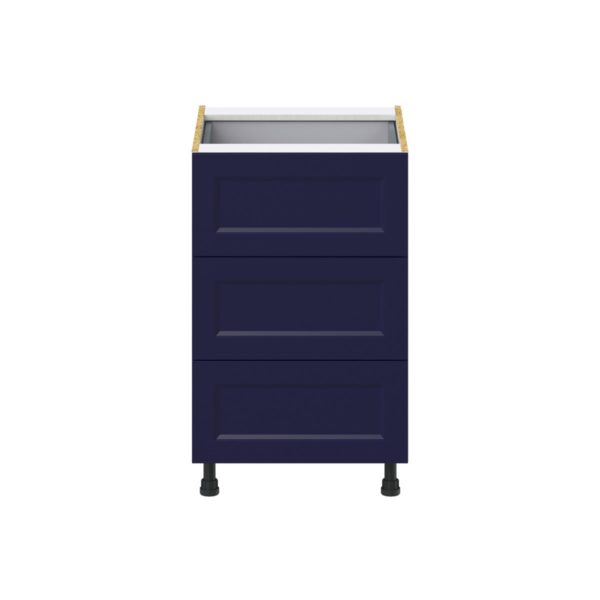 Camellia Painted Midnight Blue Recessed Assembled Base Cabinet with Three 10 in. Drawers and a Inner Drawer (21 in. W X 34.5 in. H X 24 in. D)