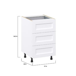 Dahlia Bright White  Shaker Assembled Base Cabinet with Three 10 in. Drawers and a Inner Drawer (21 in. W X 34.5 in. H X 24 in. D)