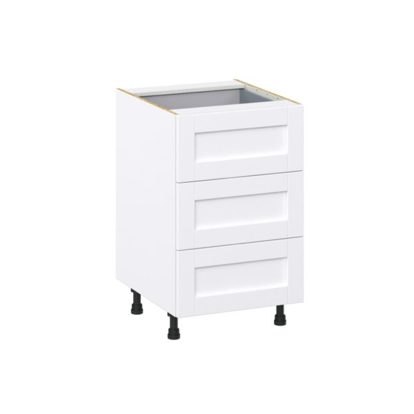 Dahlia Bright White  Shaker Assembled Base Cabinet with Three 10 in. Drawers and a Inner Drawer (21 in. W X 34.5 in. H X 24 in. D)