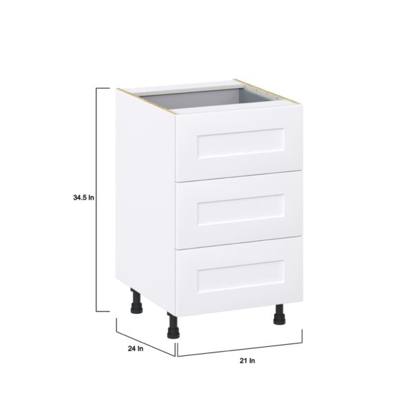 Jasmine Painted Warm White  Shaker Assembled Base Cabinet with Three 10 in. Drawers and a Inner Drawer (21 in. W X 34.5 in. H X 24 in. D)