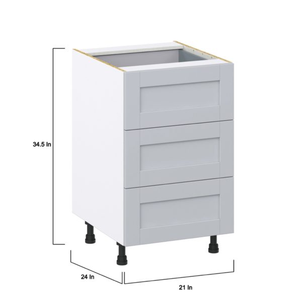 Sea Holly Light Gray  Shaker Assembled Base Cabinet with Three 10 in. Drawers and a Inner Drawer (21 in. W X 34.5 in. H X 24 in. D)