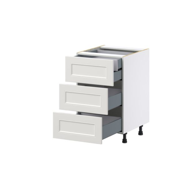 Wisteria Painted Light Gray Recessed Assembled Base Cabinet with Three 10 in. Drawers and a Inner Drawer (21 in. W X 34.5 in. H X 24 in. D)