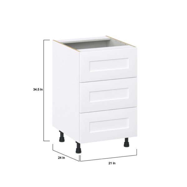 Jasmine Painted Warm White  Shaker Assembled Base Cabinet with Three 10 in. Drawers (21 in. W X 34.5 in. H X 24 in. D)