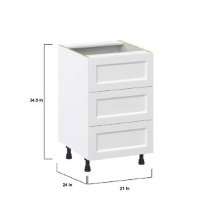 Magnolia Painted Bright White Recessed Assembled Base Cabinet with Three 10 in. Drawers (21 in. W X 34.5 in. H X 24 in. D)