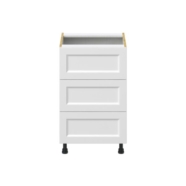 Magnolia Painted Bright White Recessed Assembled Base Cabinet with Three 10 in. Drawers (21 in. W X 34.5 in. H X 24 in. D)