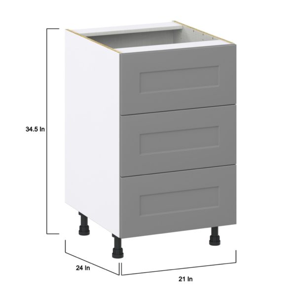 Willow Painted Slate Gray  Shaker Assembled Base Cabinet with Three 10 in. Drawers (21 in. W X 34.5 in. H X 24 in. D)