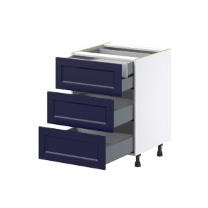 Camellia Painted Midnight Blue Recessed Assembled Base Cabinet with Three 10 in. Drawers and 1 Inner Drawer (24 in. W x 34.5 in. H x 24 in. D)