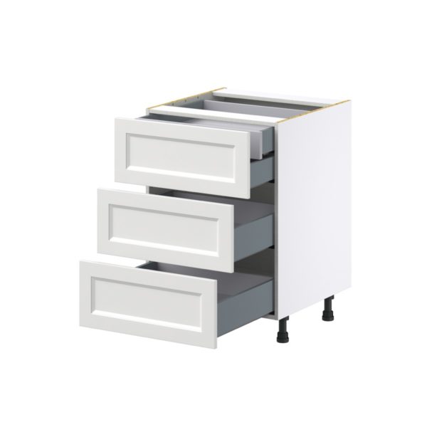 Magnolia Painted Bright White Recessed Assembled Base Cabinet with Three 10 in. Drawers and 1 Inner Drawer (24 in. W x 34.5 in. H x 24 in. D)