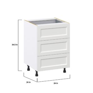 Magnolia Painted Bright White Recessed Assembled Base Cabinet with Three 10 in. Drawers and 1 Inner Drawer (24 in. W x 34.5 in. H x 24 in. D)