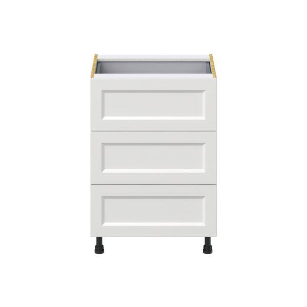 Magnolia Painted Bright White Recessed Assembled Base Cabinet with Three 10 in. Drawers and 1 Inner Drawer (24 in. W x 34.5 in. H x 24 in. D)