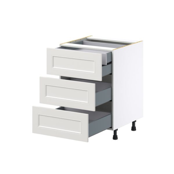 Wisteria Painted Light Gray Recessed Assembled Base Cabinet with Three 10 in. Drawers and 1 Inner Drawer (24 in. W x 34.5 in. H x 24 in. D)