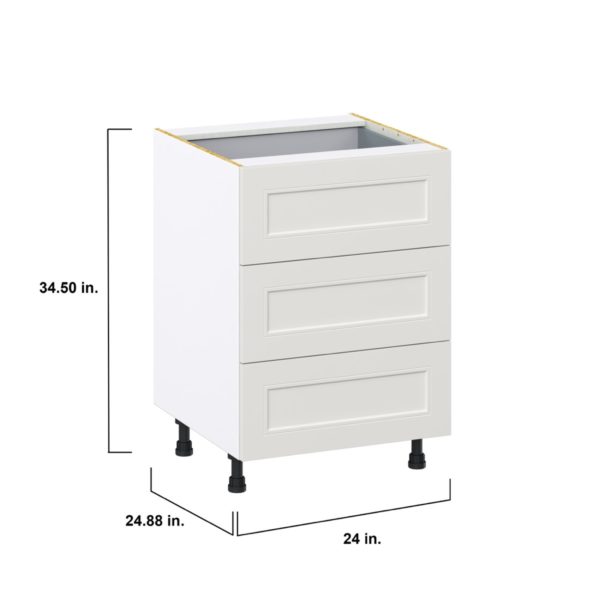 Wisteria Painted Light Gray Recessed Assembled Base Cabinet with Three 10 in. Drawers and 1 Inner Drawer (24 in. W x 34.5 in. H x 24 in. D)