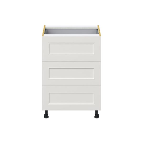 Wisteria Painted Light Gray Recessed Assembled Base Cabinet with Three 10 in. Drawers and 1 Inner Drawer (24 in. W x 34.5 in. H x 24 in. D)