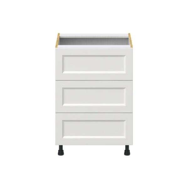 Magnolia Painted Bright White Recessed Assembled Base Cabinet with Three 10 in. Drawers (24 in. W x 34.5 in. H x 24 in. D)