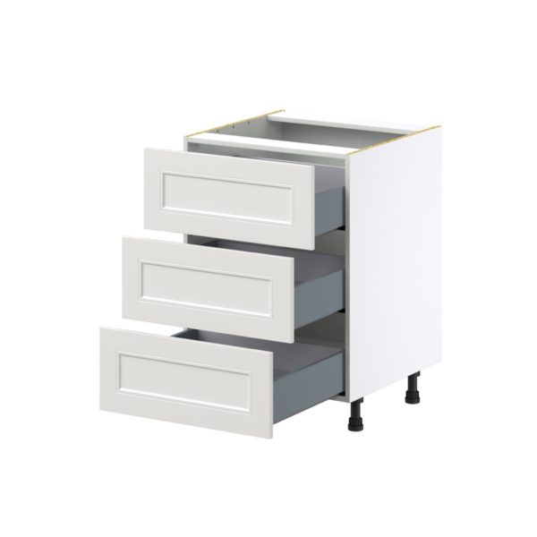 Wisteria Painted Light Gray Recessed Assembled Base Cabinet with Three 10 in. Drawers (24 in. W x 34.5 in. H x 24 in. D)