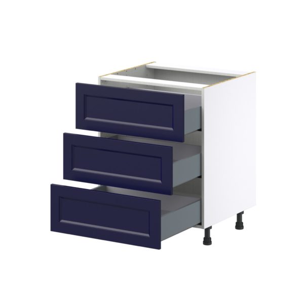 Camellia Painted Midnight Blue Recessed Assembled Base Cabinet with Three 10 in. Drawers (27 in. W X 34.5 in. H X 24 in. D)