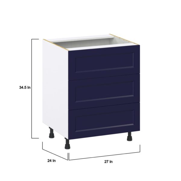 Camellia Painted Midnight Blue Recessed Assembled Base Cabinet with Three 10 in. Drawers (27 in. W X 34.5 in. H X 24 in. D)