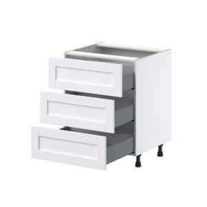 Dahlia Bright White  Shaker Assembled Base Cabinet with Three 10 in. Drawers (27 in. W X 34.5 in. H X 24 in. D)