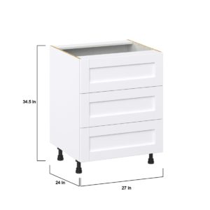 Dahlia Bright White  Shaker Assembled Base Cabinet with Three 10 in. Drawers (27 in. W X 34.5 in. H X 24 in. D)