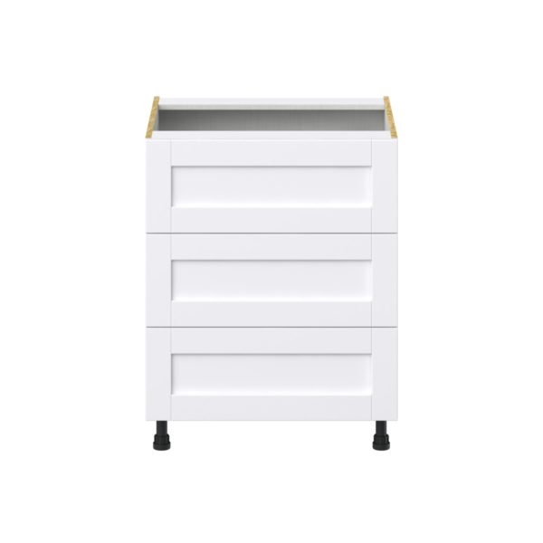 Dahlia Bright White  Shaker Assembled Base Cabinet with Three 10 in. Drawers (27 in. W X 34.5 in. H X 24 in. D)