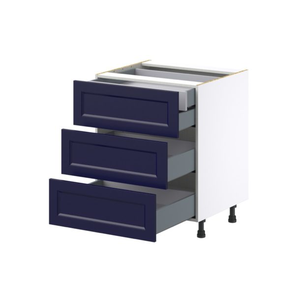 Camellia Painted Midnight Blue Recessed Assembled Base Cabinet with 3 Drawers and a Inner Drawer (27 in. W X 34.5 in. H X 24 in. D)