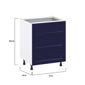 Camellia Painted Midnight Blue Recessed Assembled Base Cabinet with 3 Drawers and a Inner Drawer (27 in. W X 34.5 in. H X 24 in. D)