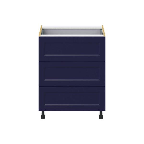 Camellia Painted Midnight Blue Recessed Assembled Base Cabinet with 3 Drawers and a Inner Drawer (27 in. W X 34.5 in. H X 24 in. D)