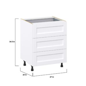 Dahlia Bright White  Shaker Assembled Base Cabinet with 3 Drawers and a Inner Drawer (27 in. W X 34.5 in. H X 24 in. D)