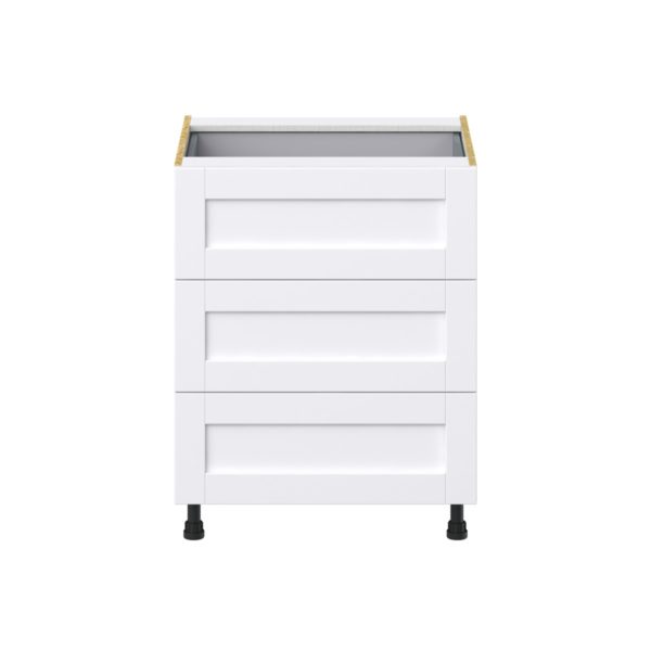 Dahlia Bright White  Shaker Assembled Base Cabinet with 3 Drawers and a Inner Drawer (27 in. W X 34.5 in. H X 24 in. D)