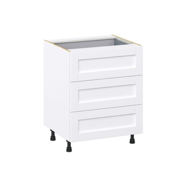 Dahlia Bright White  Shaker Assembled Base Cabinet with 3 Drawers and a Inner Drawer (27 in. W X 34.5 in. H X 24 in. D)