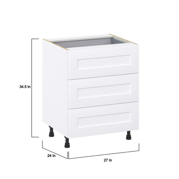 Jasmine Painted Warm White  Shaker Assembled Base Cabinet with 3 Drawers and a Inner Drawer (27 in. W X 34.5 in. H X 24 in. D)