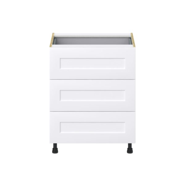 Jasmine Painted Warm White  Shaker Assembled Base Cabinet with 3 Drawers and a Inner Drawer (27 in. W X 34.5 in. H X 24 in. D)