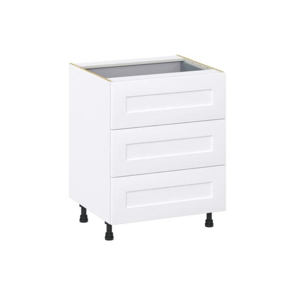 Jasmine Painted Warm White  Shaker Assembled Base Cabinet with 3 Drawers and a Inner Drawer (27 in. W X 34.5 in. H X 24 in. D)