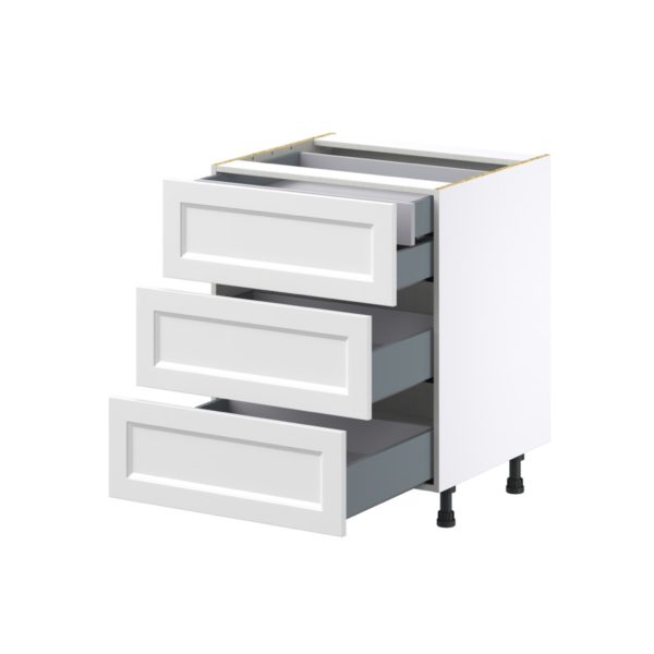 Magnolia Painted Bright White Recessed Assembled Base Cabinet with 3 Drawers and a Inner Drawer (27 in. W X 34.5 in. H X 24 in. D)