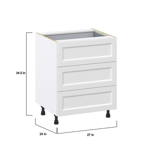 Magnolia Painted Bright White Recessed Assembled Base Cabinet with 3 Drawers and a Inner Drawer (27 in. W X 34.5 in. H X 24 in. D)