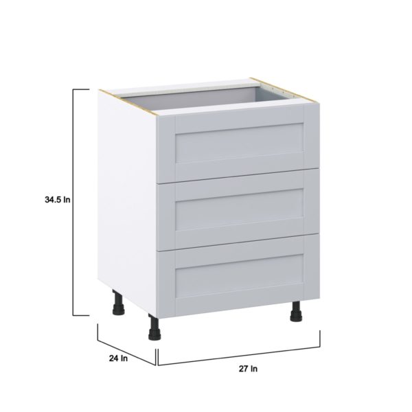 Sea Holly Light Gray  Shaker Assembled Base Cabinet with 3 Drawers and a Inner Drawer (27 in. W X 34.5 in. H X 24 in. D)