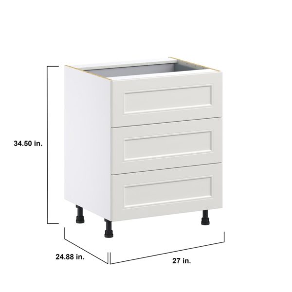 Wisteria Painted Light Gray Recessed Assembled Base Cabinet with 3 Drawers and a Inner Drawer (27 in. W X 34.5 in. H X 24 in. D)