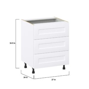 Jasmine Painted Warm White  Shaker Assembled Base Cabinet with Three 10 in. Drawers (27 in. W X 34.5 in. H X 24 in. D)