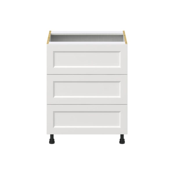 Magnolia Painted Bright White Recessed Assembled Base Cabinet with Three 10 in. Drawers (27 in. W X 34.5 in. H X 24 in. D)